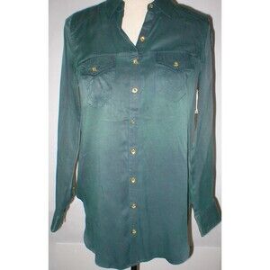 New Womens Designer True Religion 100% Silk Tunic Long Blouse XS Green NWT Top